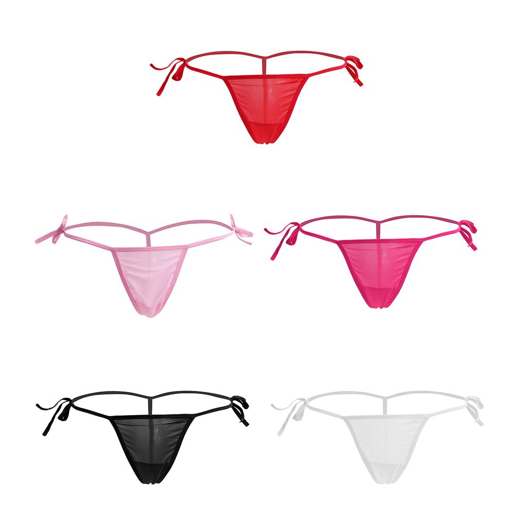 Women's Bandage Sheer Solid G-string Briefs Panties Lace up T-back Lingerie Underwear