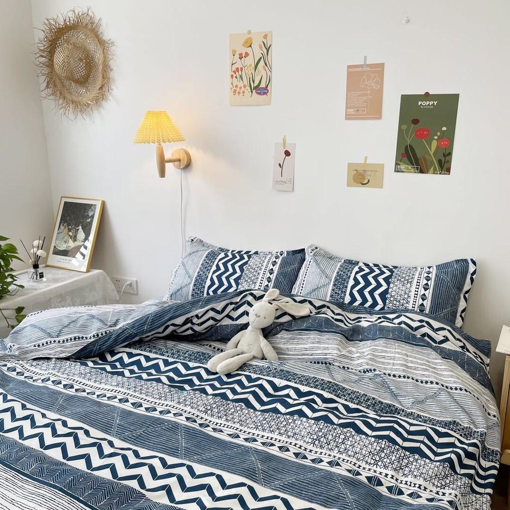Bộ chăn ga gối Cotton Poly M2T bedding xương sóng âm, vỏ chăn mền, drap giường và 2 vỏ gối