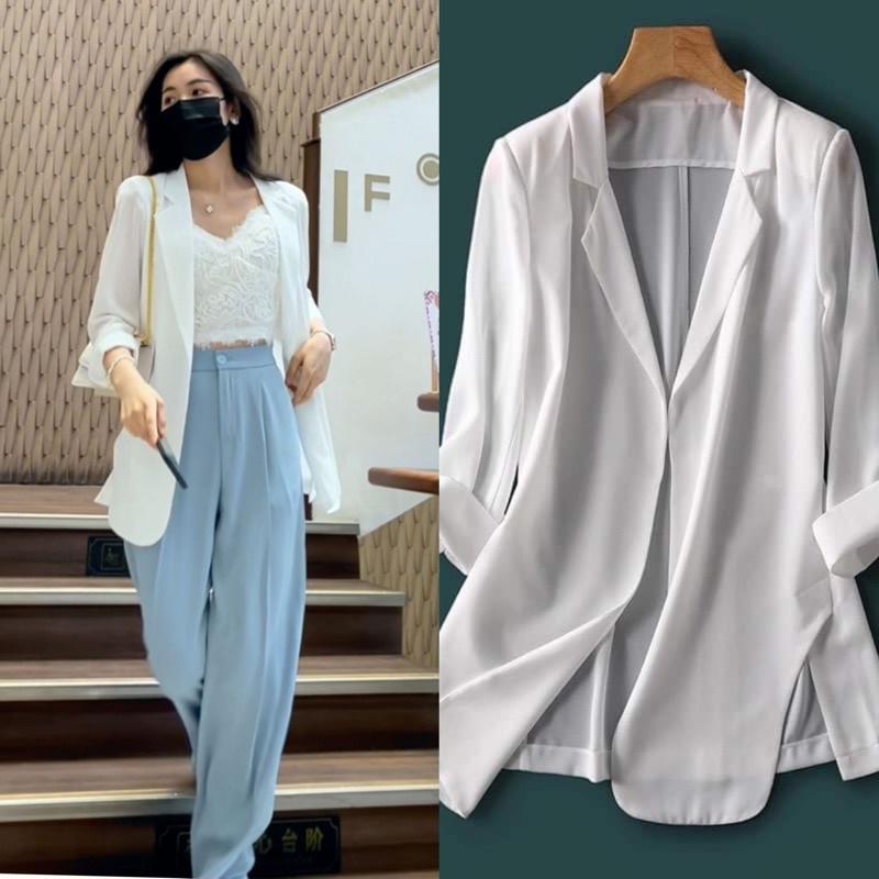 Áo vest blazer mỏng xẻ sườn có độn vai m130