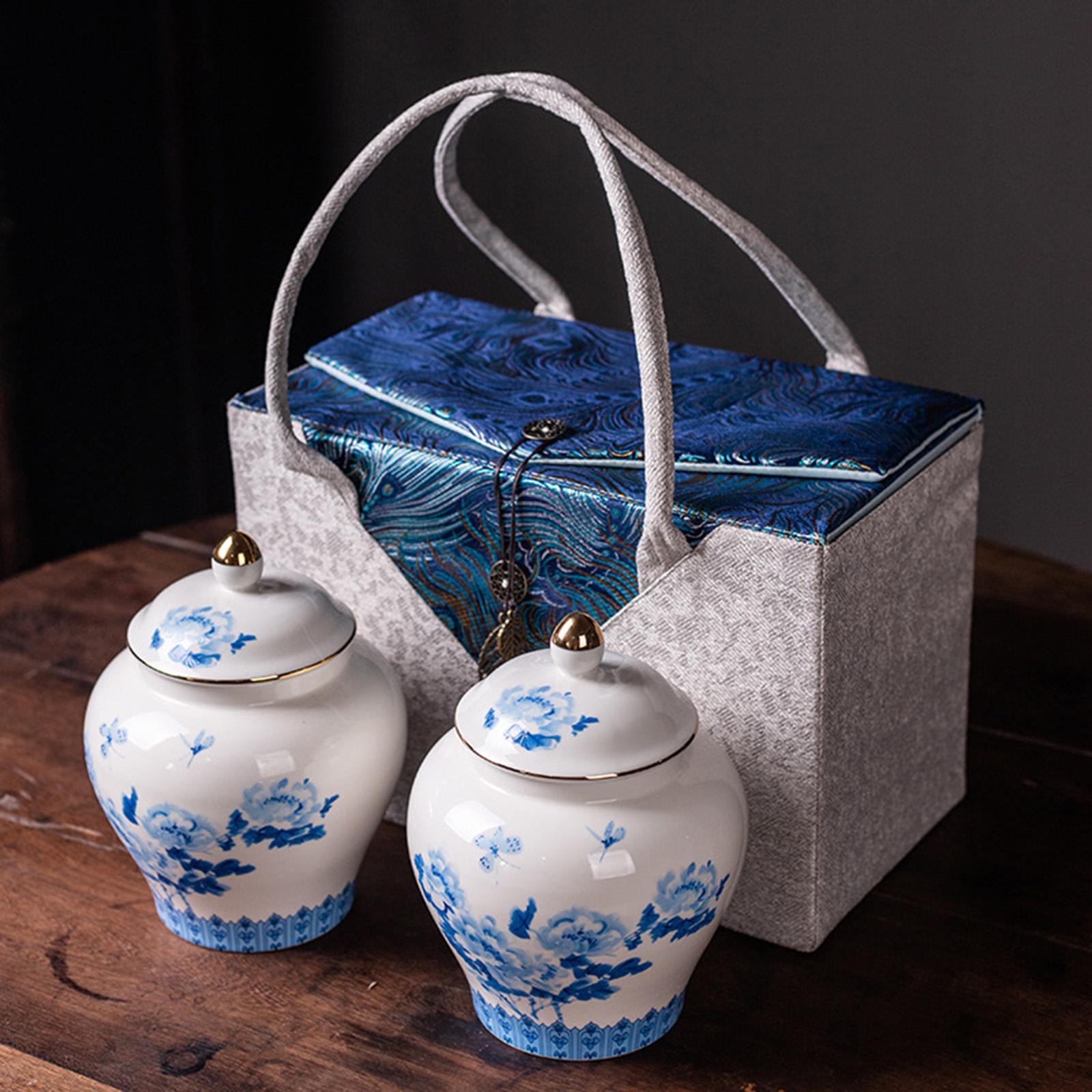 Oriental Ceramic Ginger Jar Porcelain Temple Jar  White Tea Tin