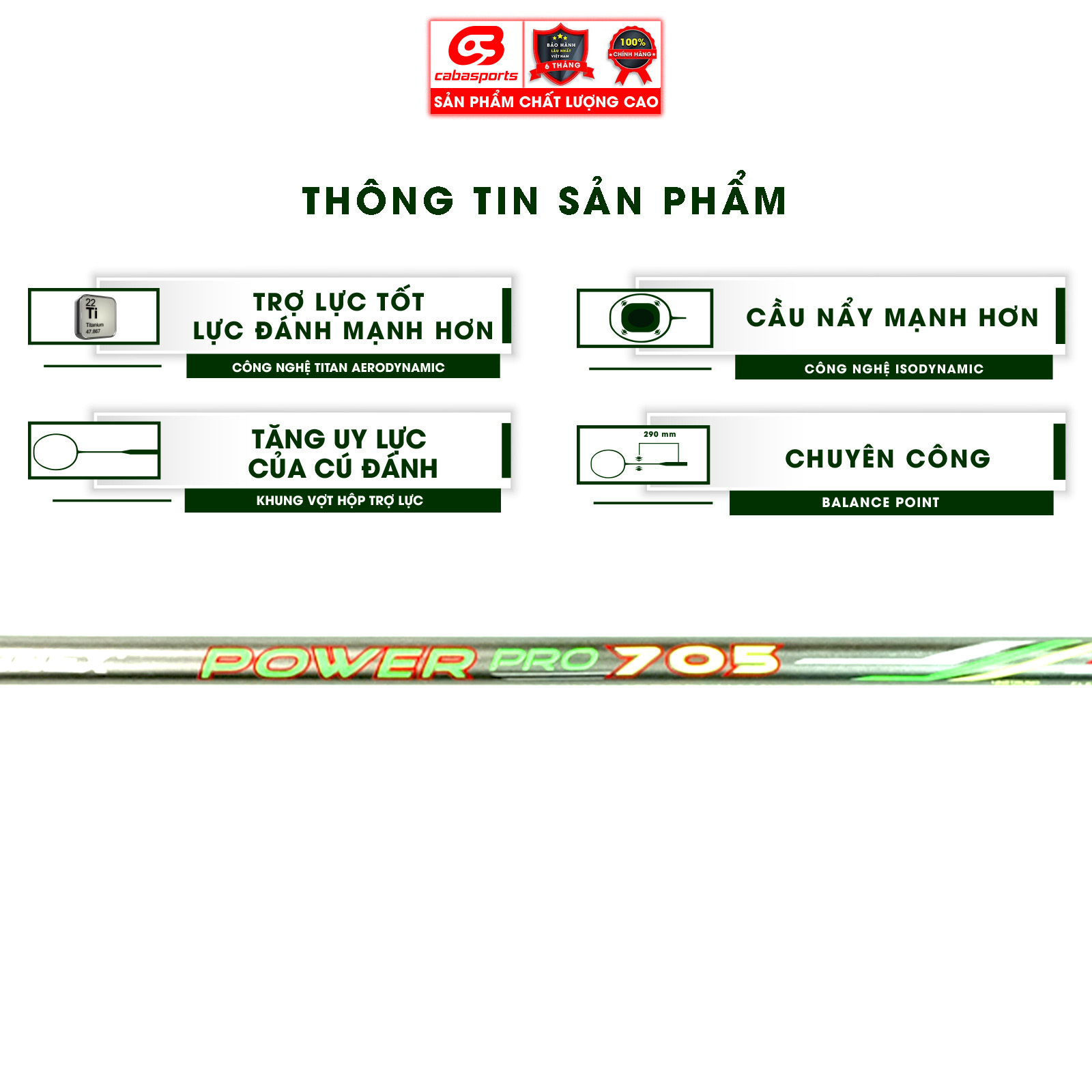 Vợt cầu lông Prokennex POWER PRO 705 Xanh Xám chuyên công - Đã đan lưới