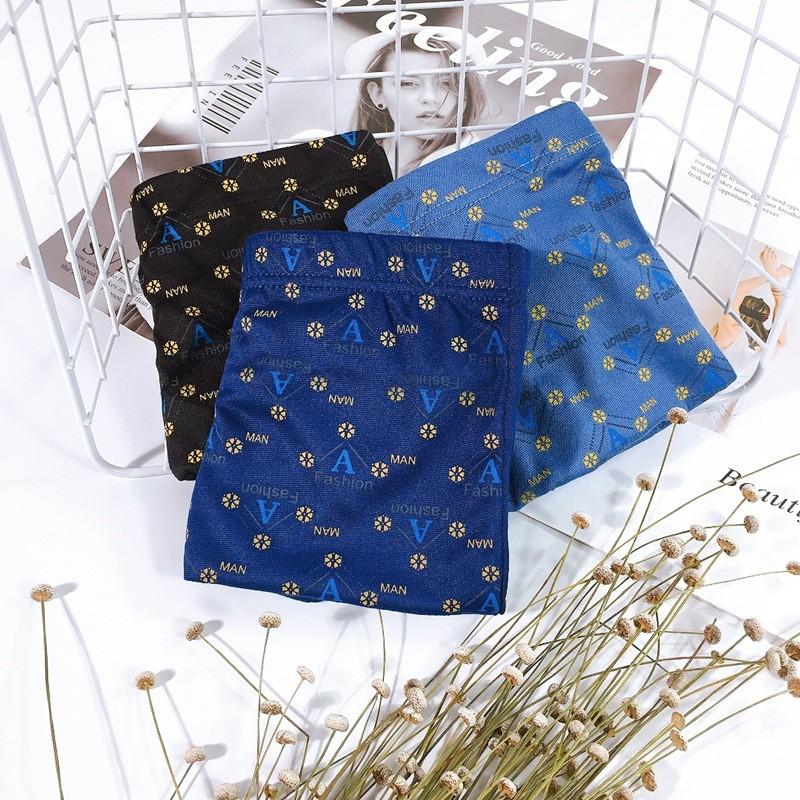 Combo 3 Quần lót nam đùi boxer lụa sữa cao cấp siêu mềm mịn siêu thoáng khí BIG SIZE SIZE LỚN quan chip