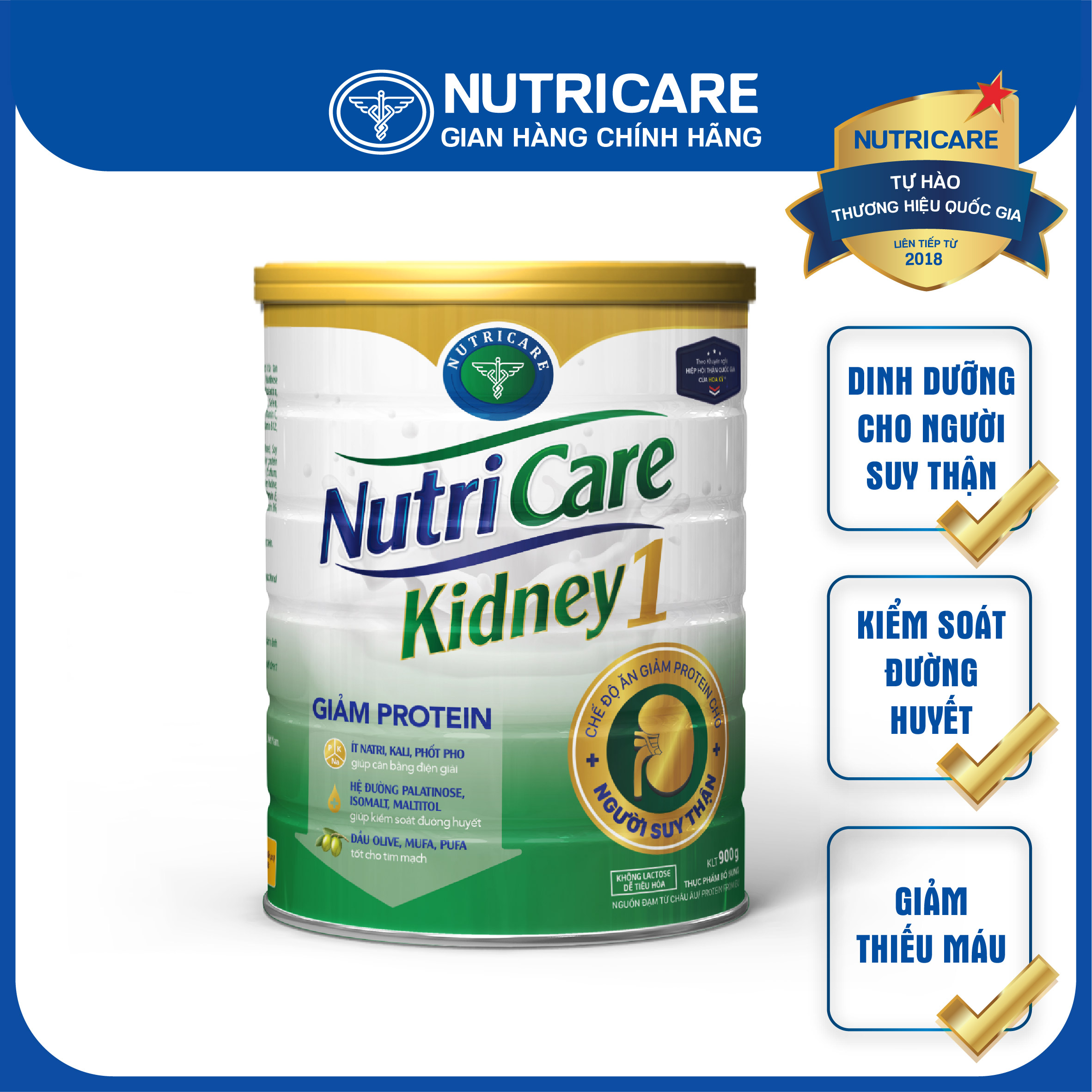 [Tặng 2 lọ yến] Sữa bột Nutricare Kidney 1 dinh dưỡng y học cho người suy thận 900g