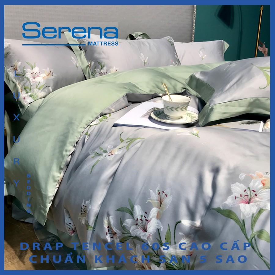 Ga Giường Set Vỏ Chăn Ga Gối Cotton Tencel 60s SERENA Drap Cotton Tencel 5 Món Chần Bông - Hệ Thống Nệm