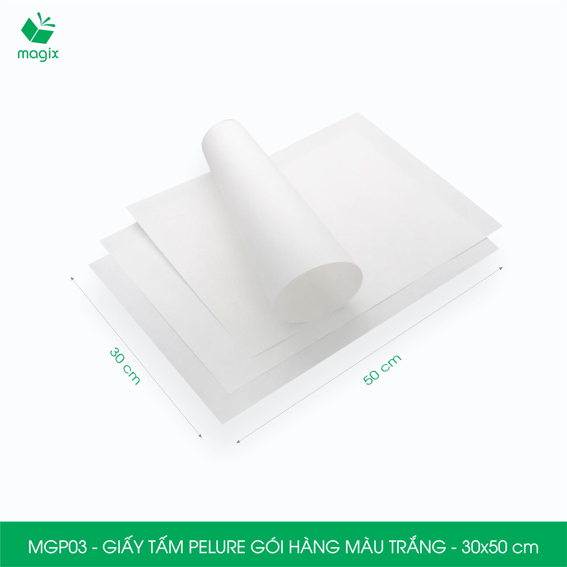 MGP03 - 30x50 cm - 1KG giấy Pelure trắng đóng hàng, giấy nến gói quần áo, giày dép, phụ kiện