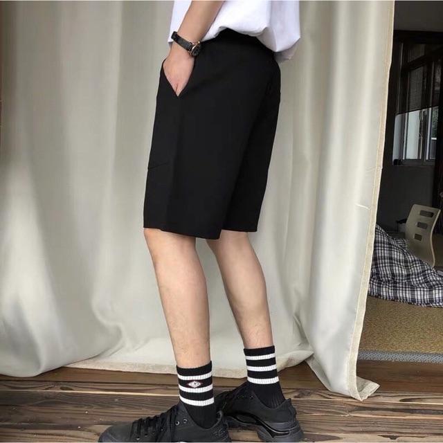 Quần short thun ĐEN trơn form nam nữ unisex ️ Quần short ngố thun Nam nữ ️