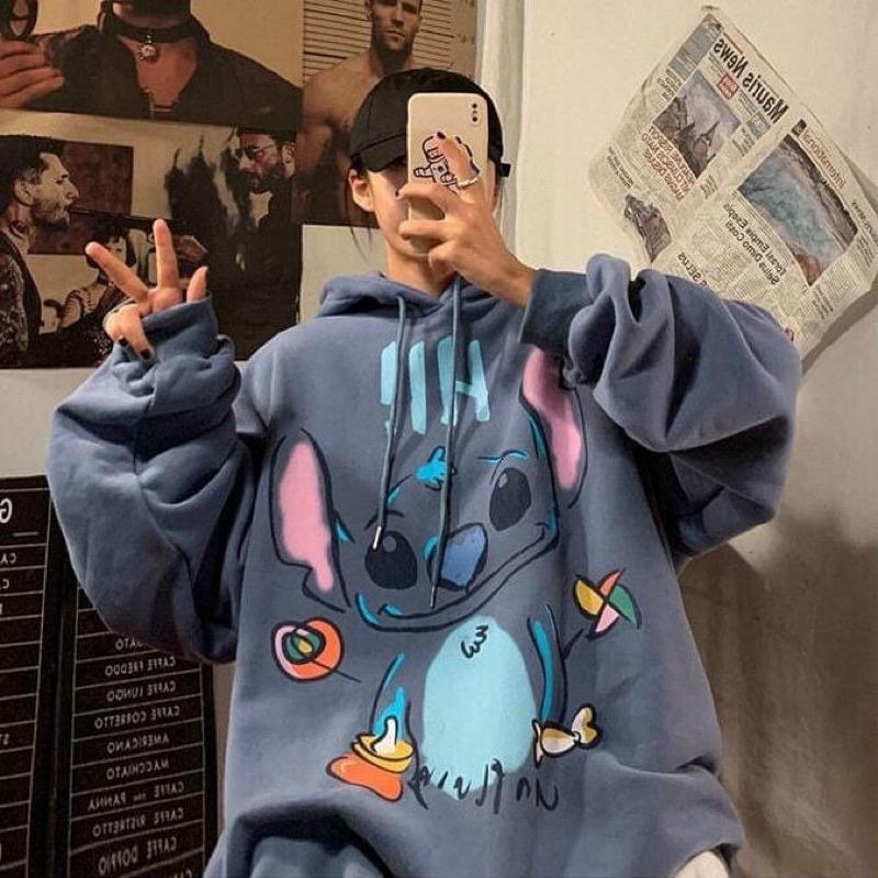 Áo Nỉ Hoodie Stitch , Áo Nỉ Có Mũ Unisex Form Rộng (Ảnh Thật