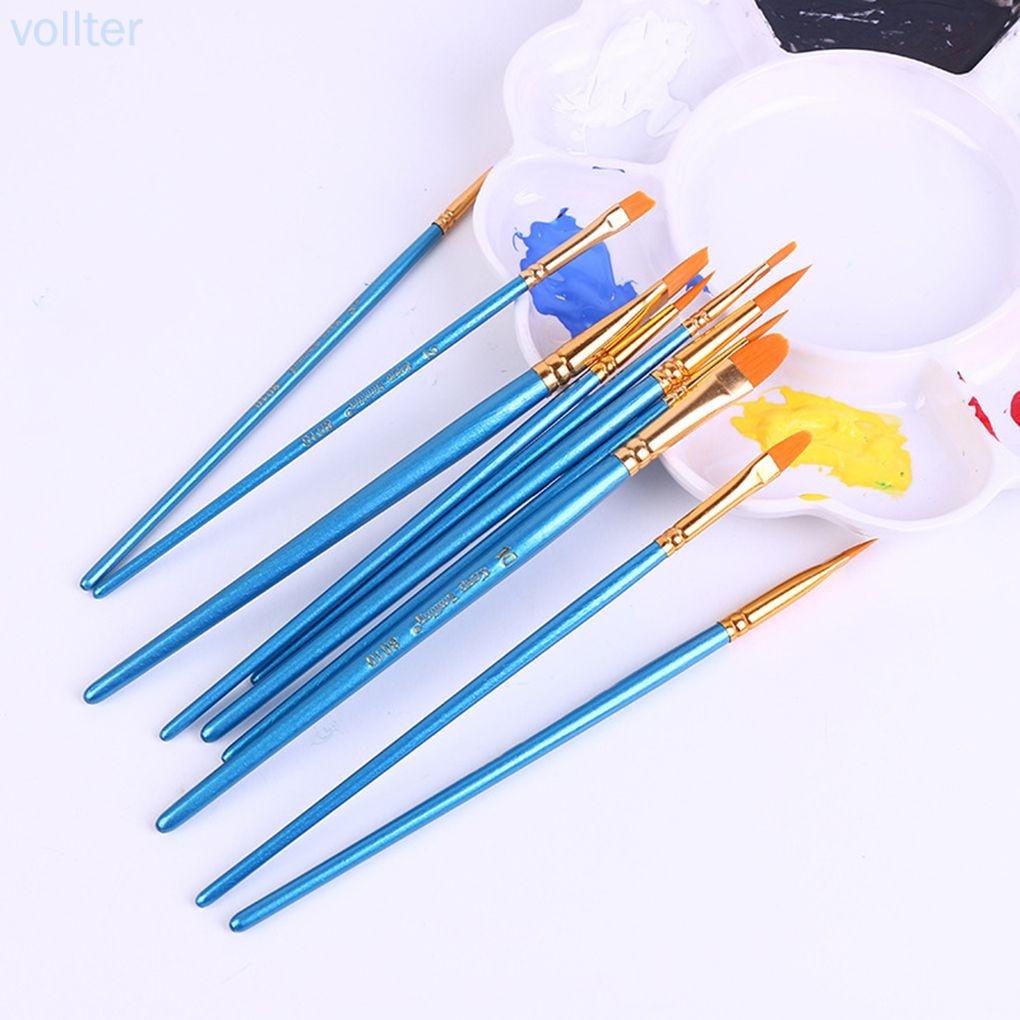 Set 10 Cọ Vẽ Tranh Sơn Dầu Cán Gỗ Đầu Nylon Mềm