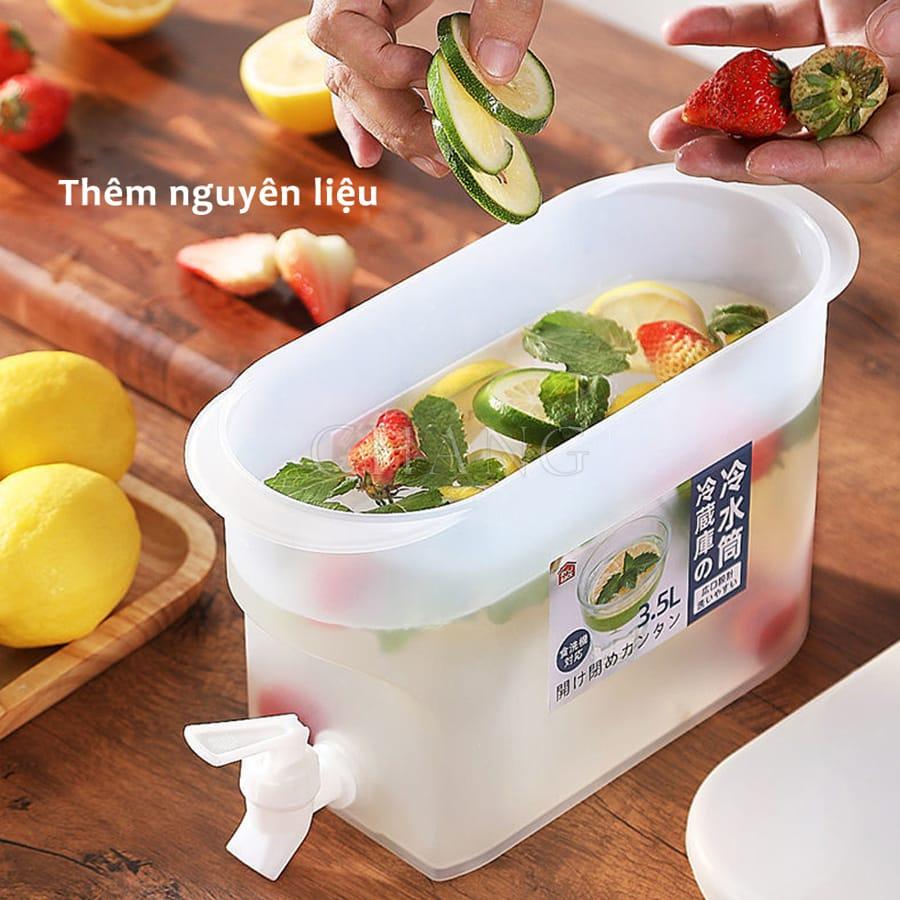 Bình Đựng Nước 3,5L Để Tủ Lạnh Có Vòi Siêu Tiện Dụng, Hộp Để Tủ Lạnh  Đựng Nước Chanh, Detox, Nước Hoa Quả Cho Gia Đình