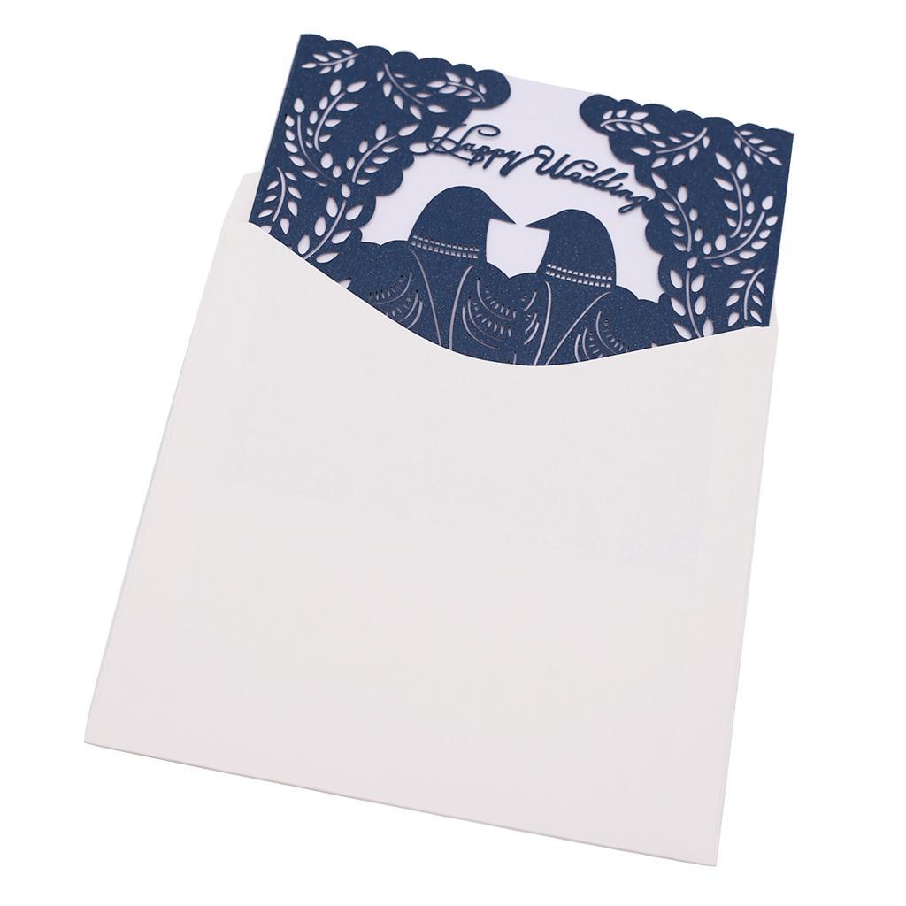 10 Sets Couple Birds Wedding Invitation Cards with Envelopes and Seals Blue