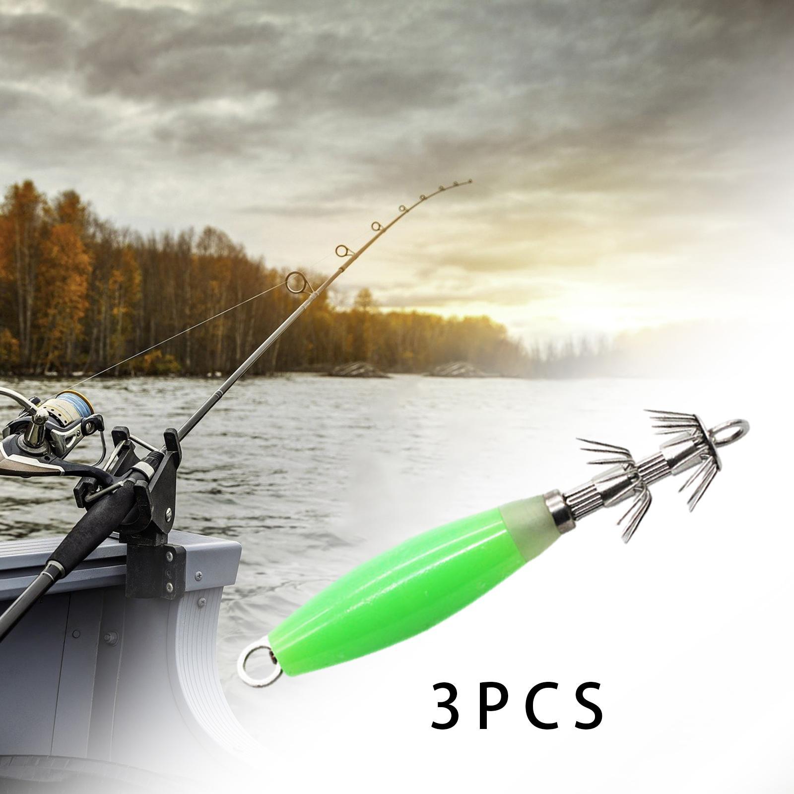 3x Luminous Squid Jig Hooks Artificial Fishing Lures Metal Hook Squid Lures