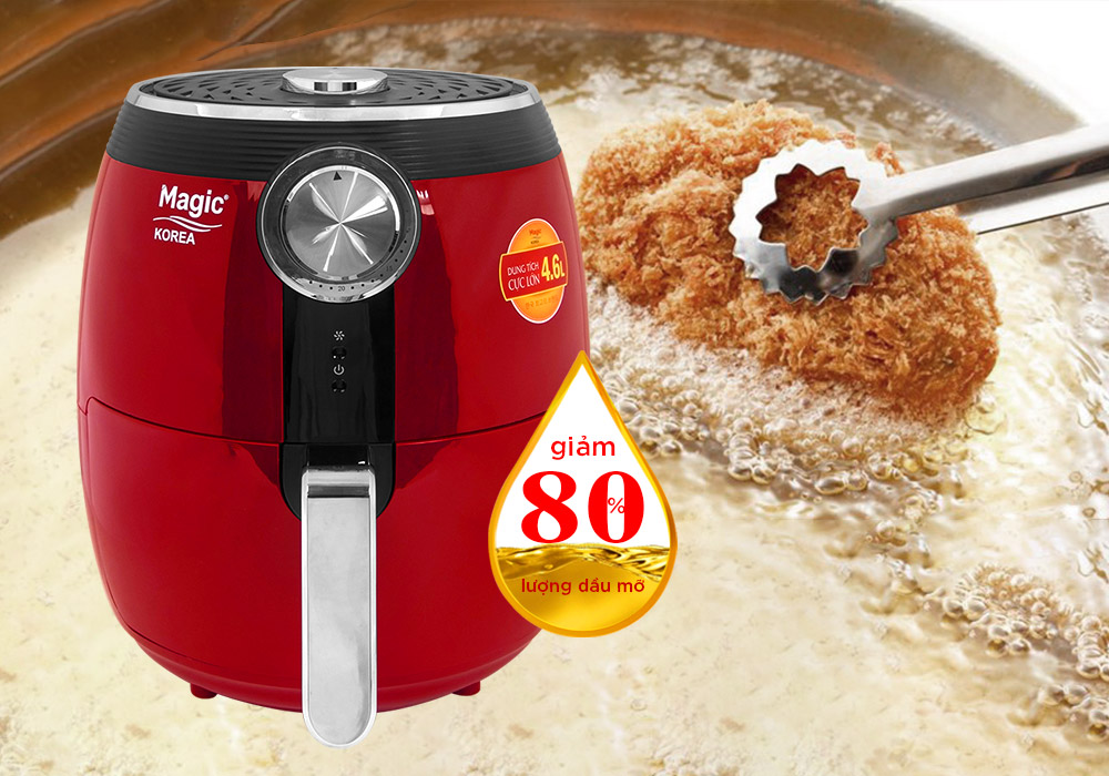 Nồi Chiên Không Dầu Magic A-802 (4.6 Lít) Đỏ- Hàng Chính Hãng