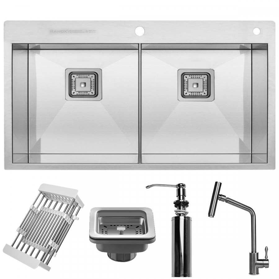 Combo Bộ chậu rửa bát inox nhập khẩu + vòi rửa RANOX 2 đường nước RN4662