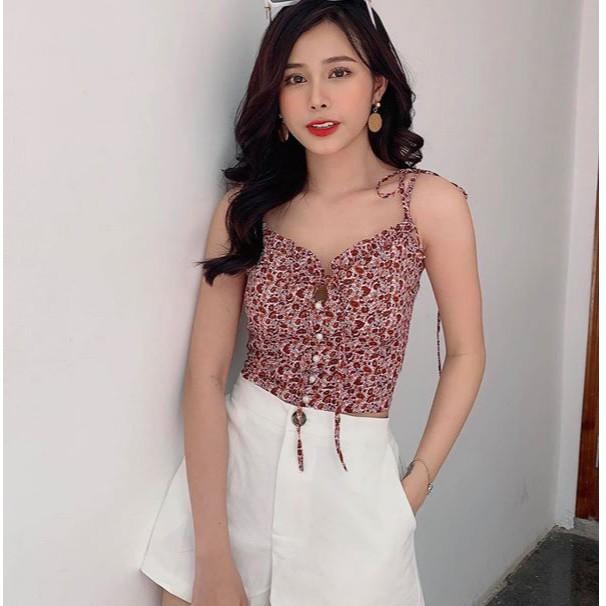 Áo crop hoa viền bèo đính ngọc