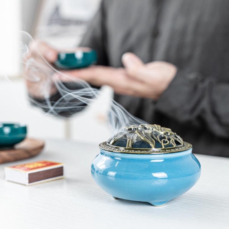 Lư Xông Trầm Hương - Đỉnh Đốt Nhang Bằng Gốm Vân Rạn Cao Cấp Thiết Kế Tinh Xảo Kèm Lót Bông Đế Chống Cháy bao_tram_linh_