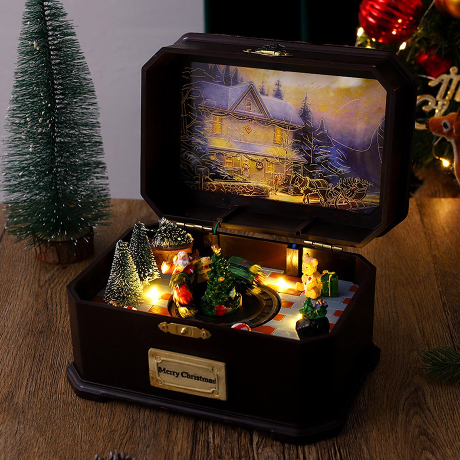 Xmas Music Box Decor Christmas Retro Creative Glow Tabletop Luminous Musical Box for Home Decoration Holiday Party