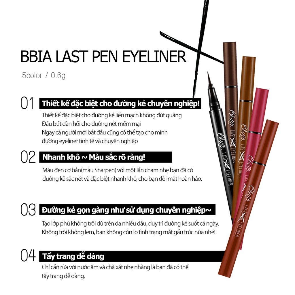 Kẻ mắt nước Bbia Last Pen Eyeliner - 01 Sharpen Black 0.6g