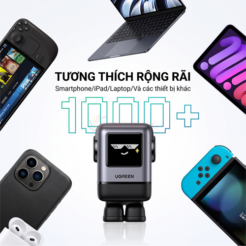 Cốc sạc Ugreen Uno RG GaN 1C Robot Fast Charger 100W 1USB 3Type-C X688 45514B - Hàng chính hãng