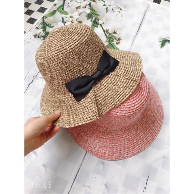 Mũ coi đi biển co nơ sau rộng vành cực xinh phong cách tiểu thư