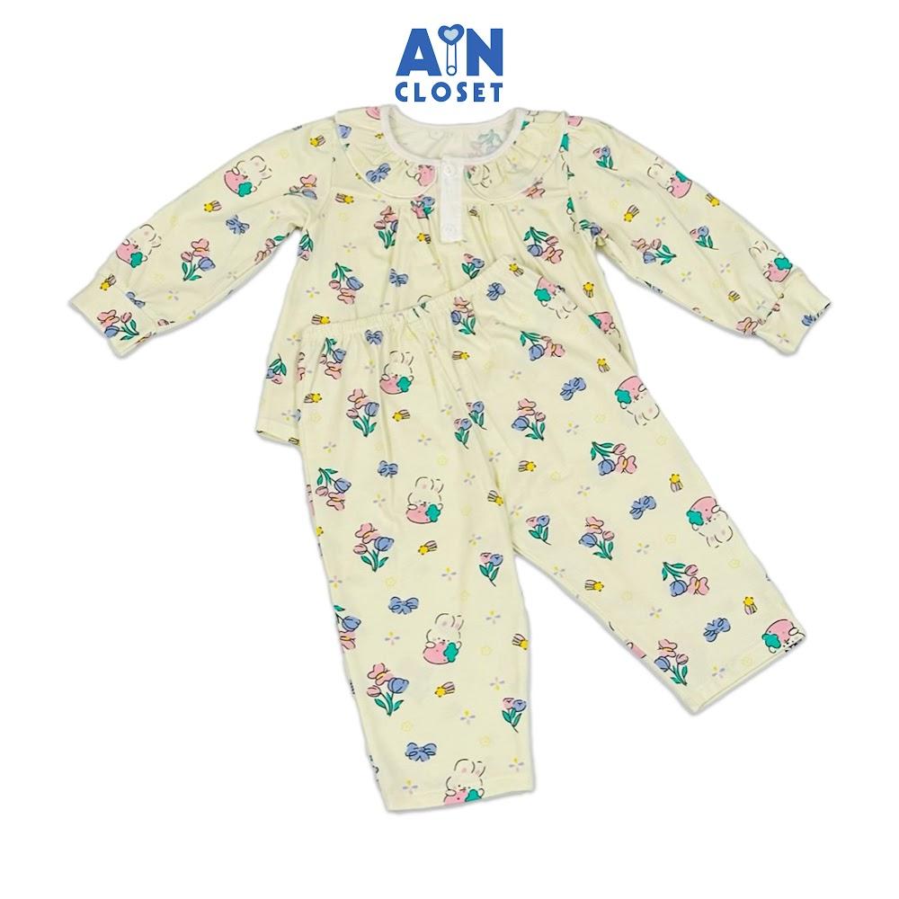 Bộ quần áo Dài bé gái hoạ tiết Thỏ Hoa Vàng Thun cotton - AICDBG2RIYGU - AIN Closet