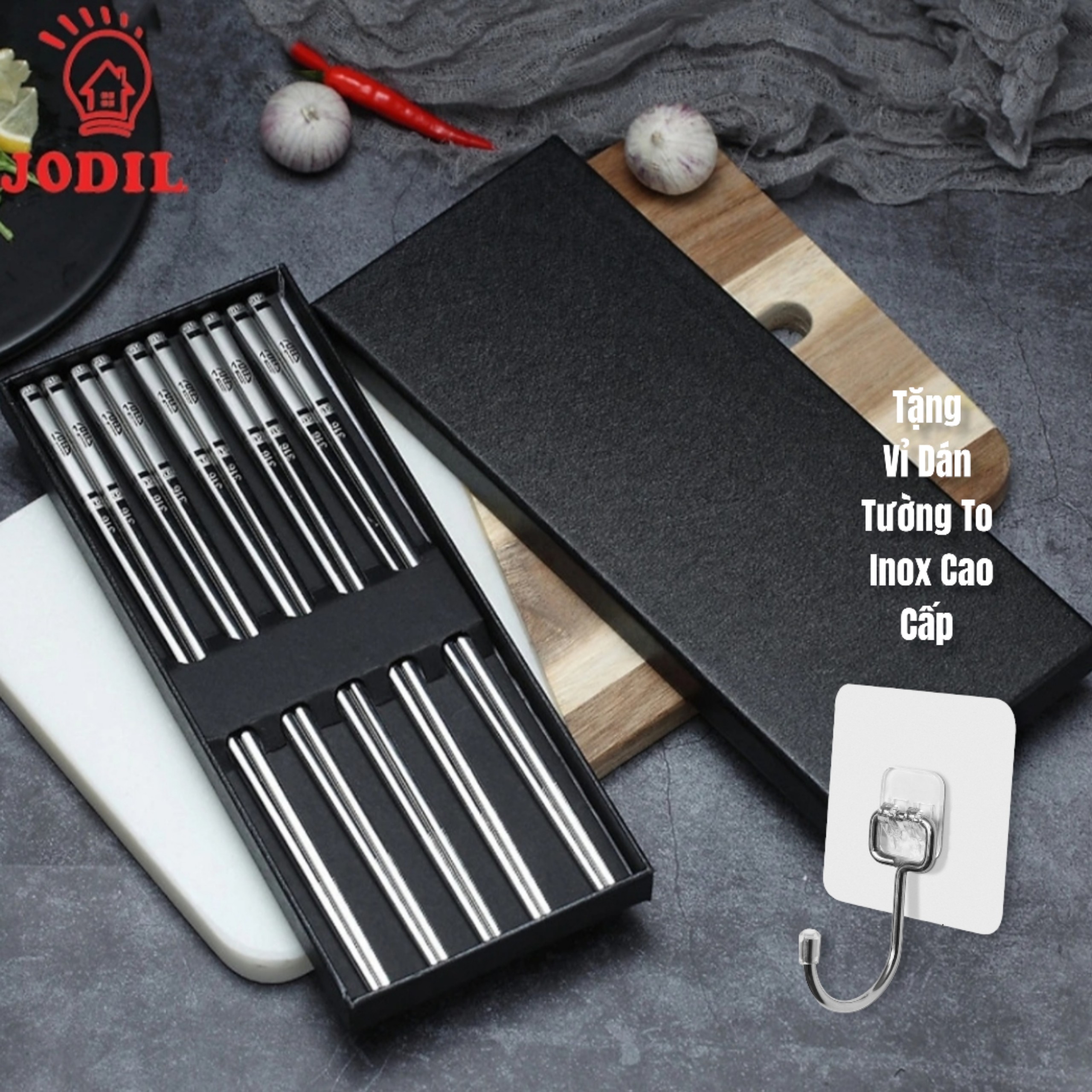 HỘP 10 ĐÔI ĐŨA INOX # 304 - CAO CẤP - SANG TRỌNG - NGUYÊN KHỐI INOX 304