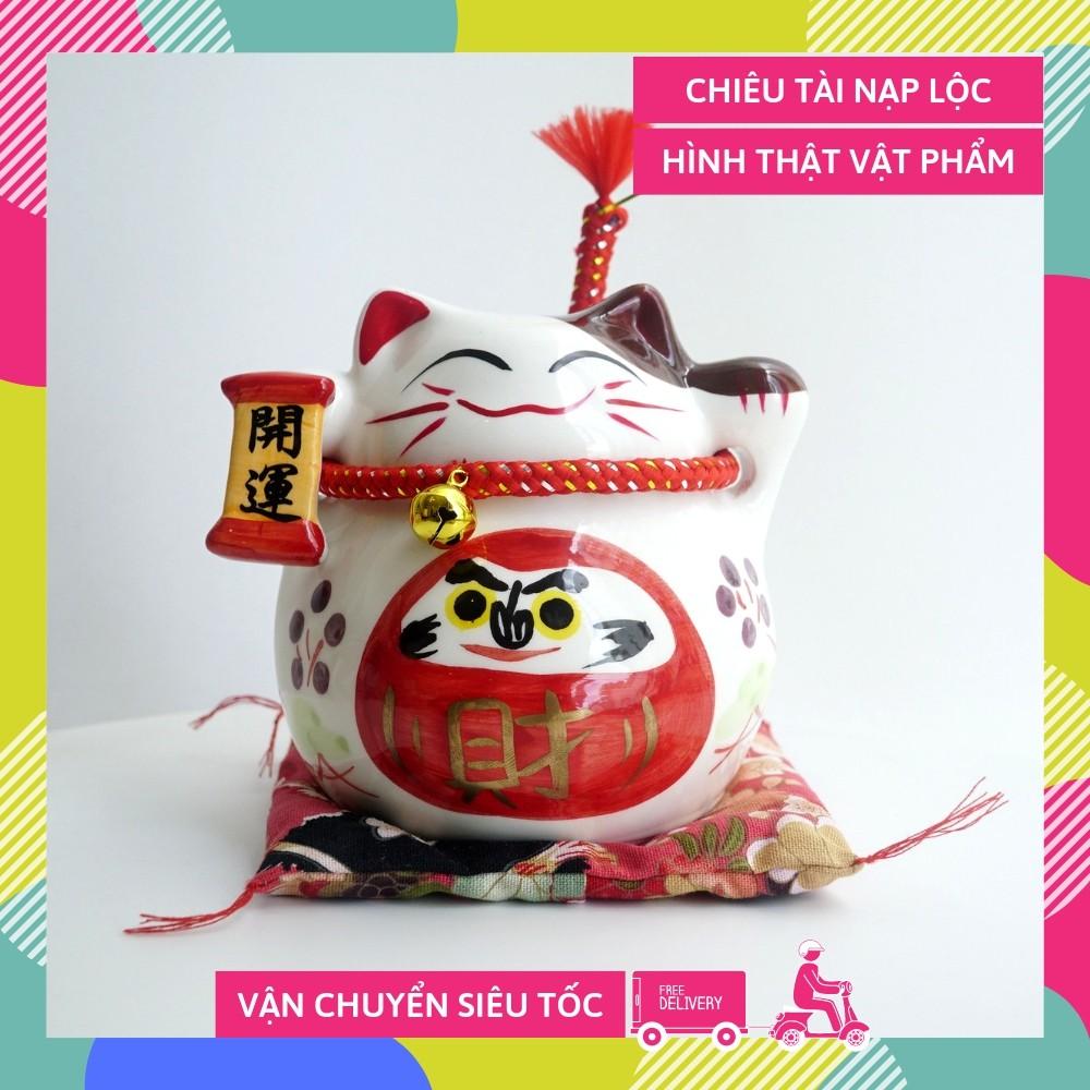 Mèo Thần Tài vẫy tay gốm sứ may mắn chiêu tài - Cao 12cm