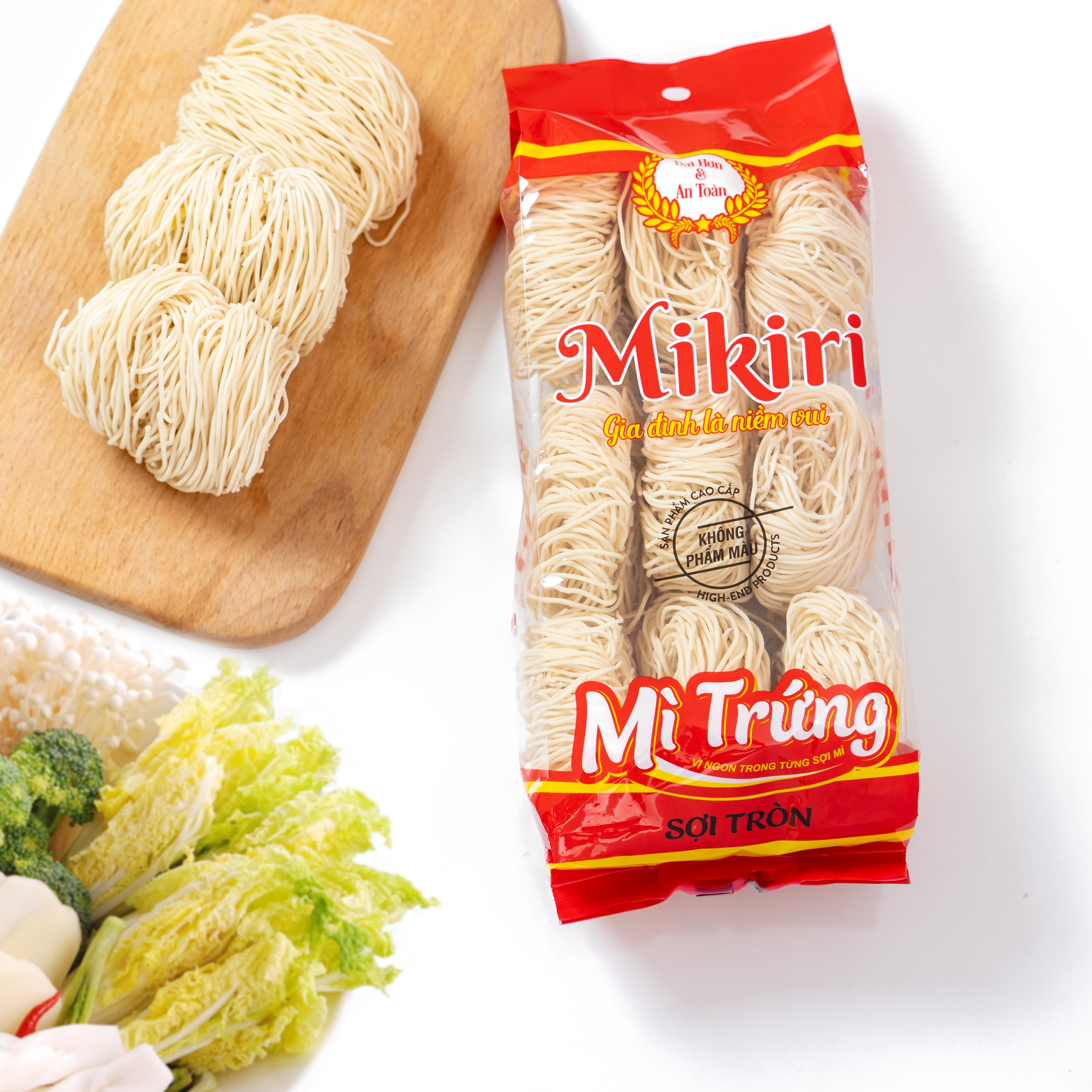 Mỳ Trứng Không Phẩm Màu Mikiri 350 g ( Sợi tròn)