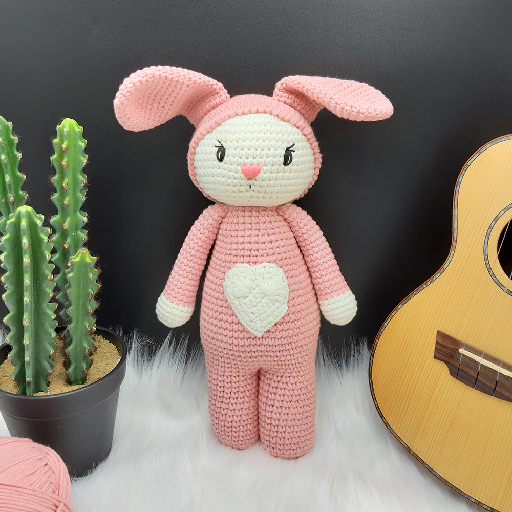 Gấu bông móc len Amigurumi cao cấp - Thỏ tim quà tặng thú nhồi bông