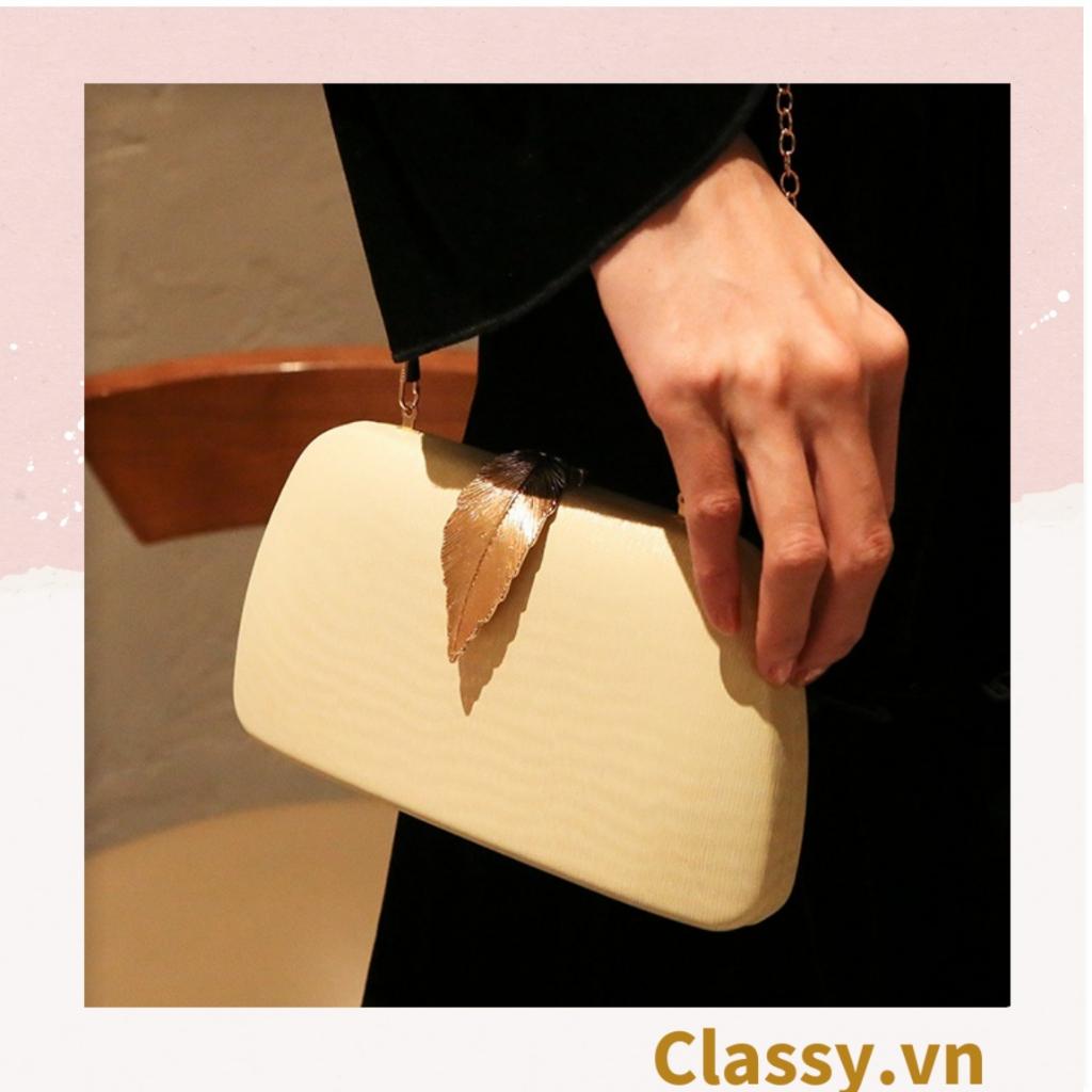 Clutch Classy cầm tay, đeo chéo bằng da cao cấp, cài khóa hình chiếc lá T1186