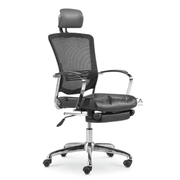 Ghế văn phòng lưng lưới nệm dày màu đen có gác chân dòng ghế cao cấp nhập khẩu CR4301-M Nội thất Capta