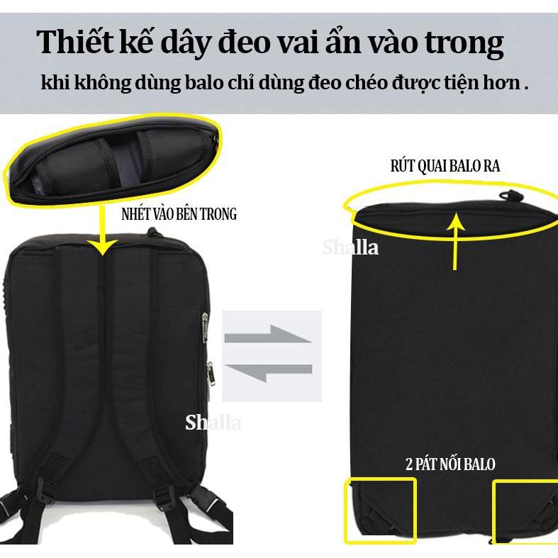 Cặp học sinh đa năng đeo chéo balo 17 inch chất Dù Xốp Thái chỉ xéo đôi cao cấp H1991