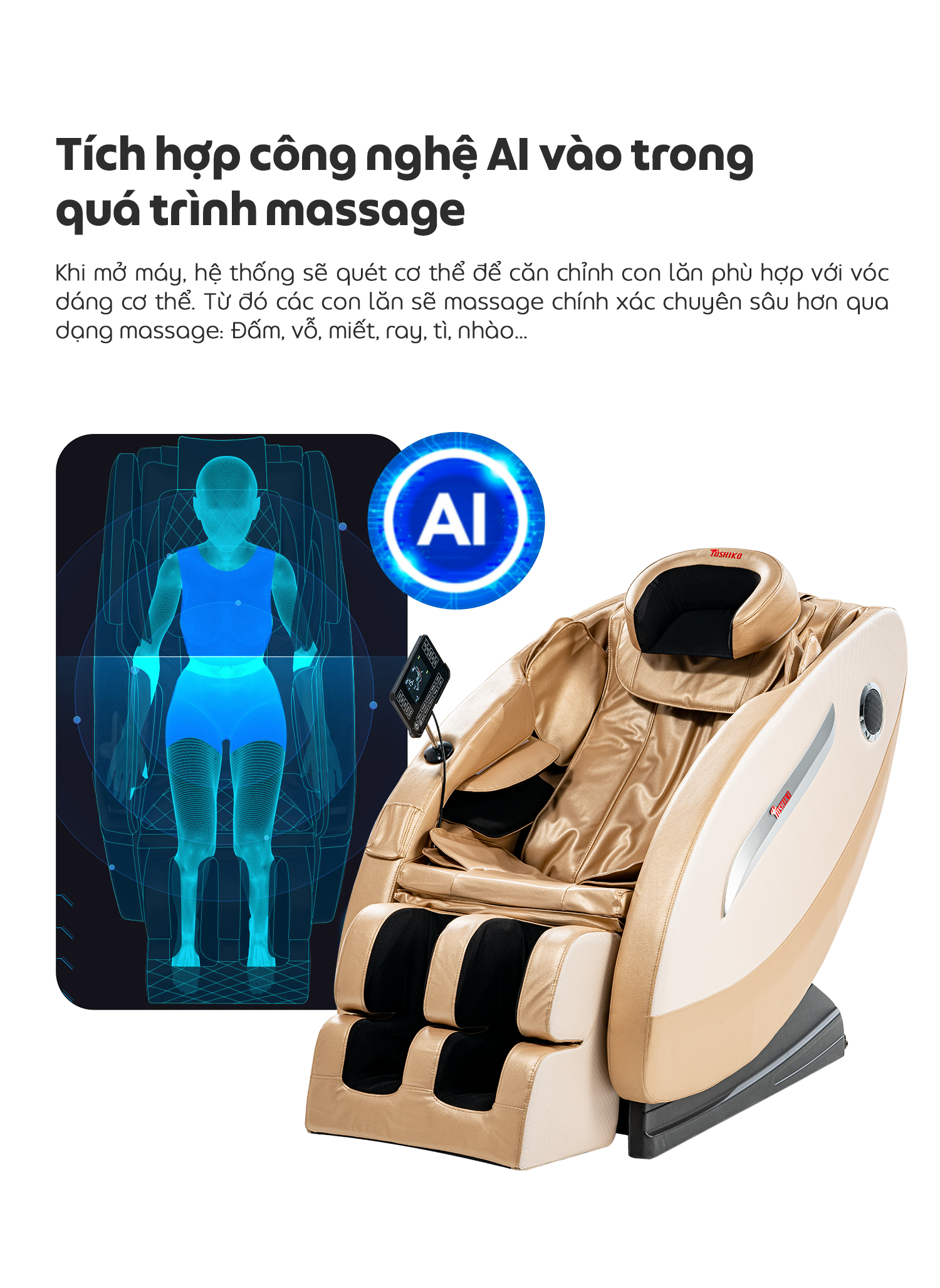 Hình ảnh Ghế Massage Toàn Thân con lăn 4D di chuyển Đa Năng Cao Cấp Toshiko T88, đạt chuẩn ISO massage sâu tại các vùng chuyên biệt, Máy Massage Toàn Thân Đa Năng chức năng dò tìm huyệt đạo