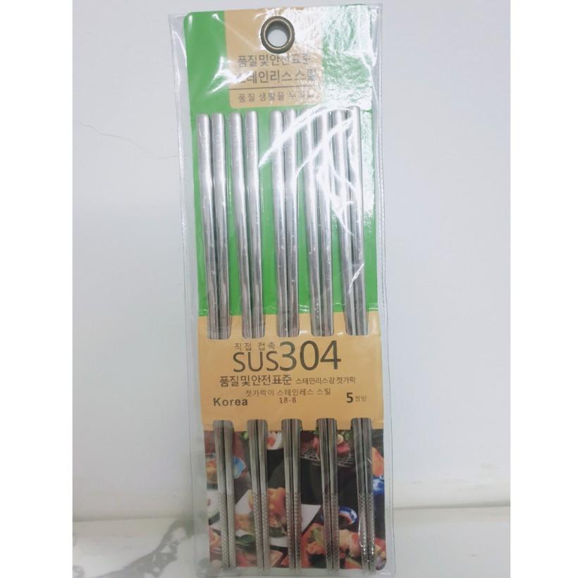 Set 5 đôi đũa inox 304 chống trượt Hàn quốc