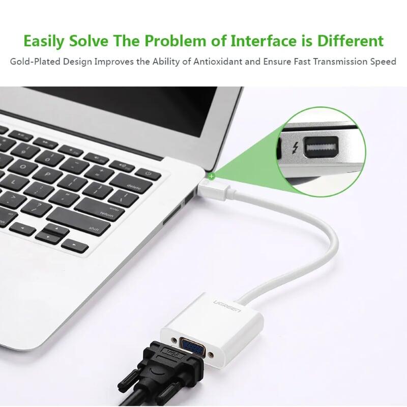Ugreen UG10458MD113TK Màu Trắng ABS Cáp chuyển đổi Mini DP sang VGA 1920x1080 60Ghz - HÀNG CHÍNH HÃNG