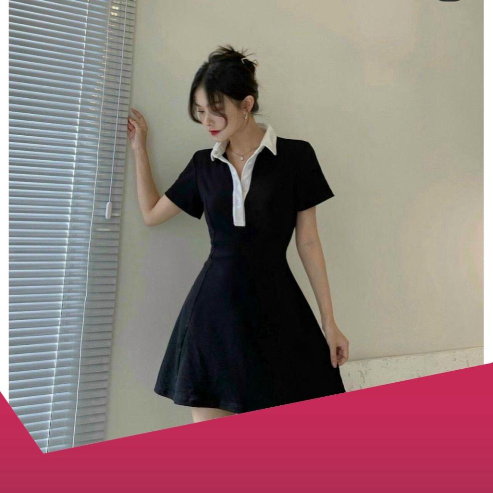 Đầm Nữ, Váy Nữ Polo Cổ Phối Trắng Dáng Ôm Siêu Xinh