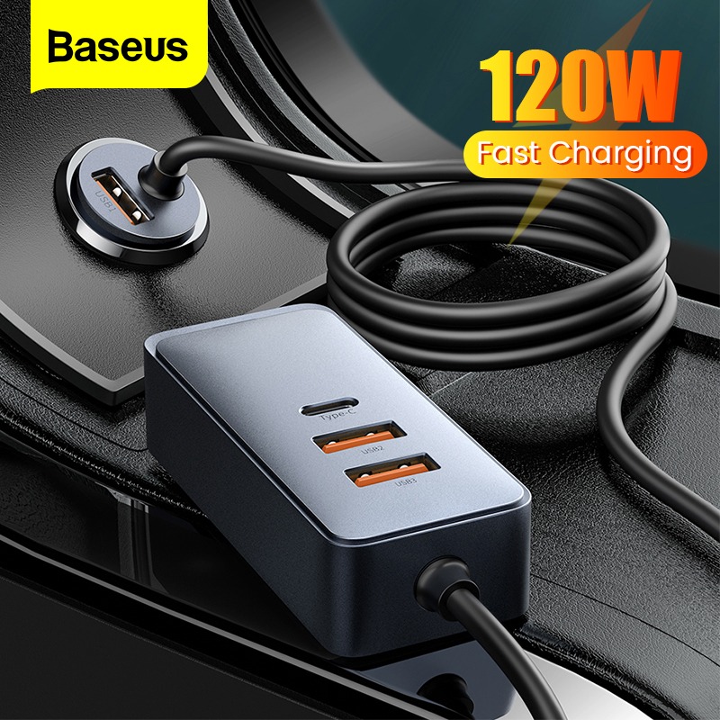 Tẩu sạc nhanh mở rộng 4 Port Baseus Share Together Extention Car Charger 120W - Hàng Chính Hãng