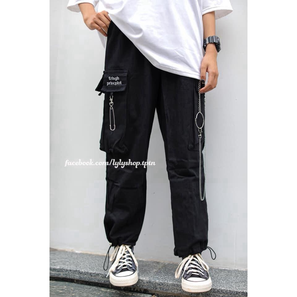 Quần jogger nam nữ túi hộp kèm dây xích cá tính năng động phong cách street style thời thượng quần cá tính
