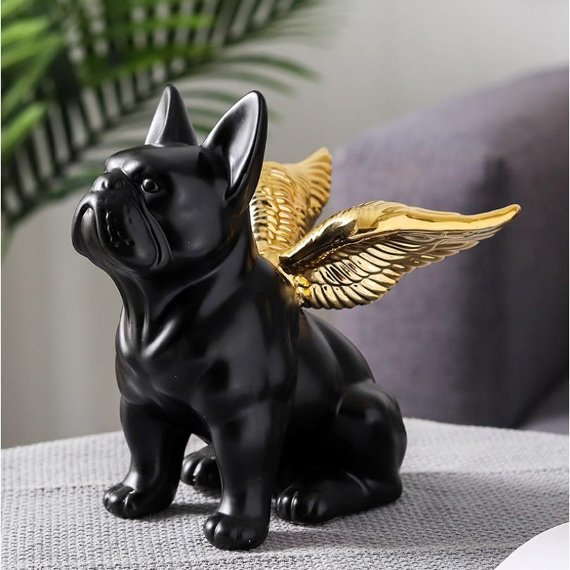 Tượng chú chó thiên thần mang tài lộc Angle Black Bull