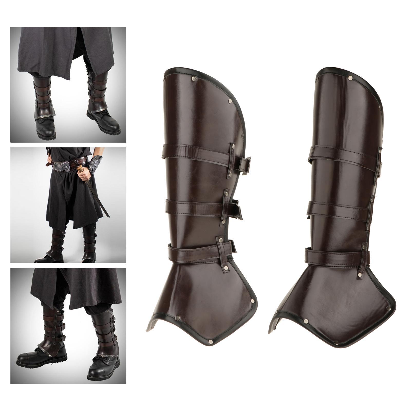 Leg Guard Cosplay Costume Shoes Cover Party Medieval PU Leather Leg