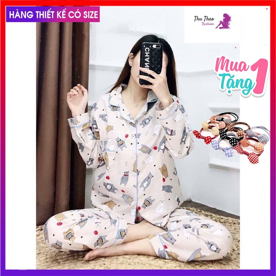 Set Bộ Pijama Tay Dài Quần Dài Vải Kate Thái .
