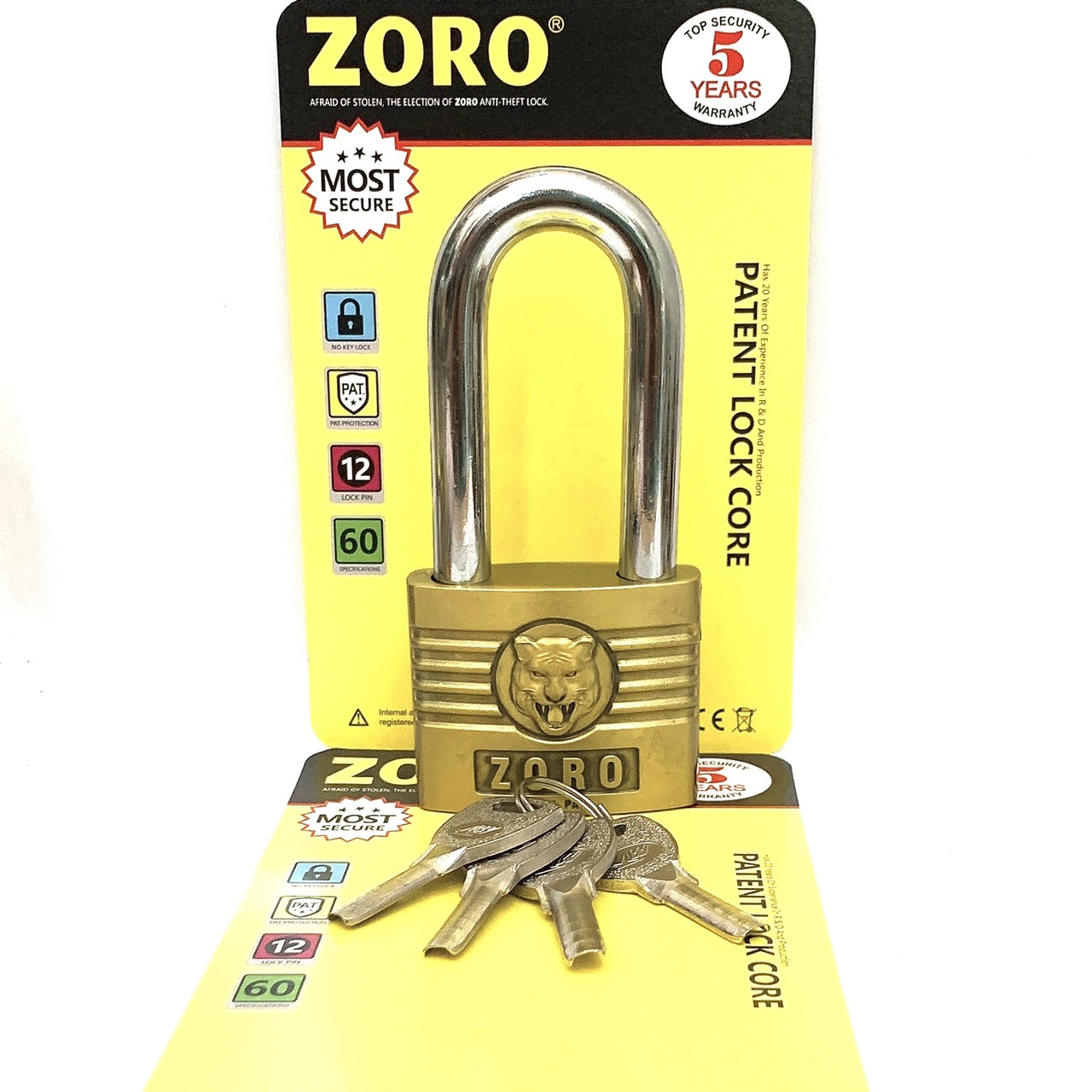 Ổ khóa ZORO 6 phân đầu cọp càng dài - khóa cửa càng dài chống gỉ chống cắt bền bỉ cao cấp