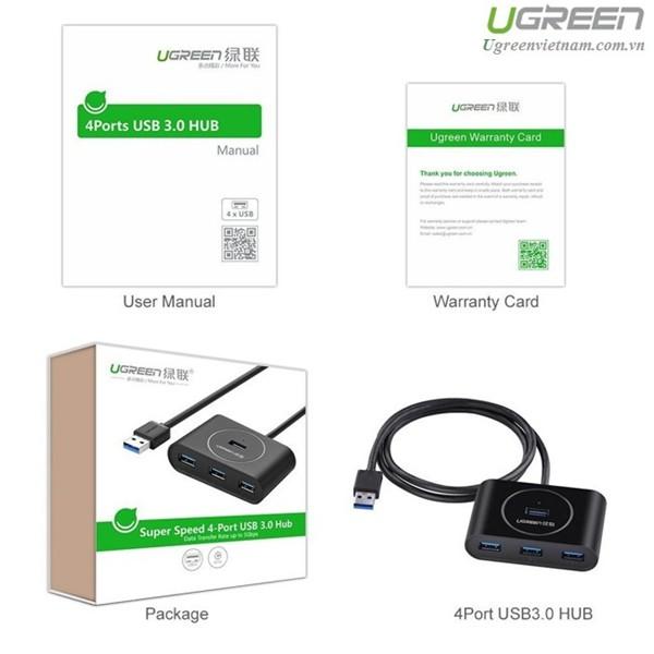 Bộ chia USB 3.0 ra 4 cổng dài 0.3m - Hub USB 3.0 Ugreen 20290-20291 - Hàng chính hãng