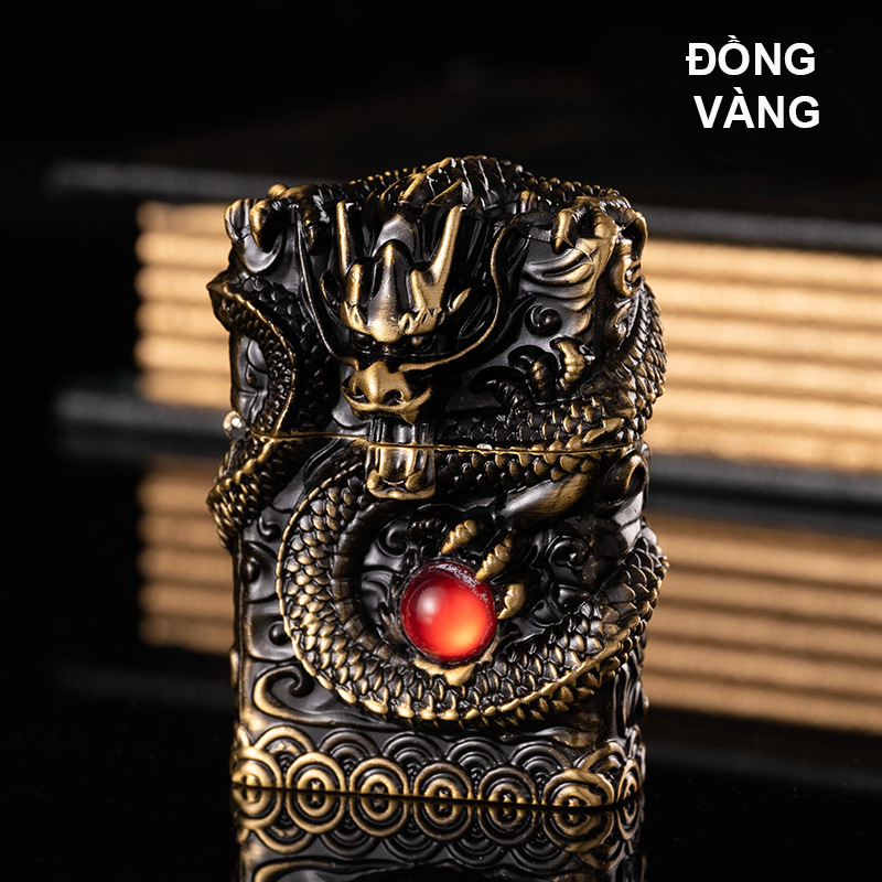 Bật Lửa Zippo Rồng Cẩn Ngọc Đỏ – Xài Xăng