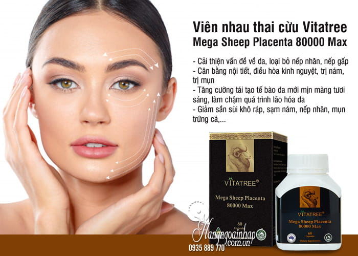 Thực Phẩm Bảo Vệ Sức Khỏe VITATREE Úc VIÊN UỐNG SIÊU NHAU THAI CỪU - ĐÁNH BAY NÁM TÀN NHANG - DA TRẮNG HỒNG MỊN - 80,000mg 60 VIÊN