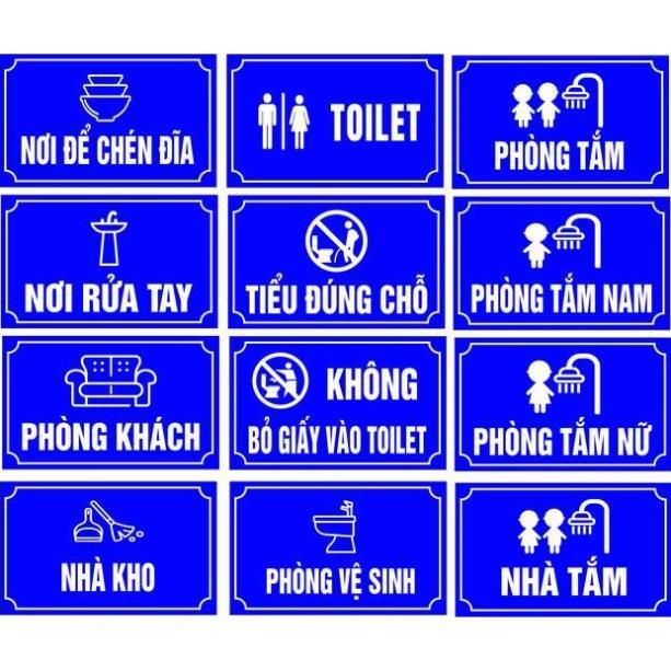 Bảng phòng ngủ, sinh hoạt chung, toilet, bỏ dép ra ngoài, phòng treo chìa khóa, tủ trang điểm