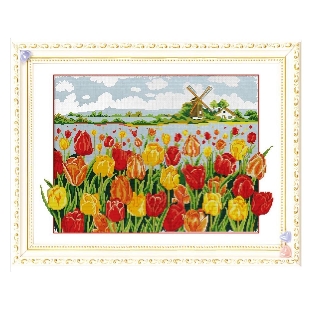 11CT Stamped Cross Stitch With Starter Tool For Beginners - Flower