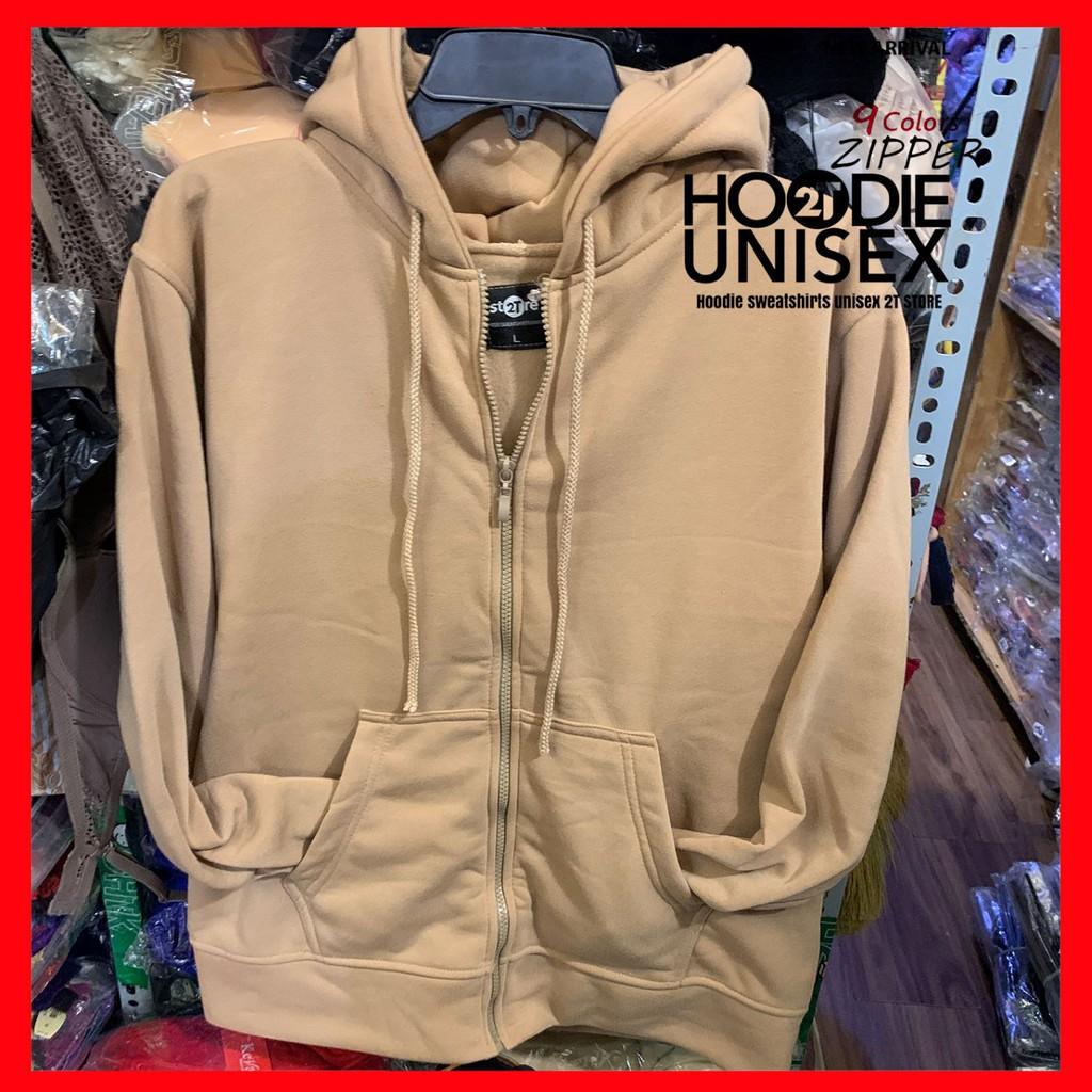 Áo hoodie zipper unisex 2T Store 2 gam màu kem cá tính