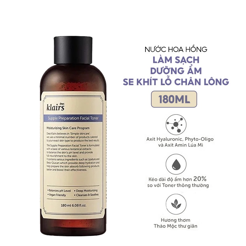 Nước Hoa Hồng Dưỡng Ẩm Dears, Klairs Supple Preparation Toner 180ml