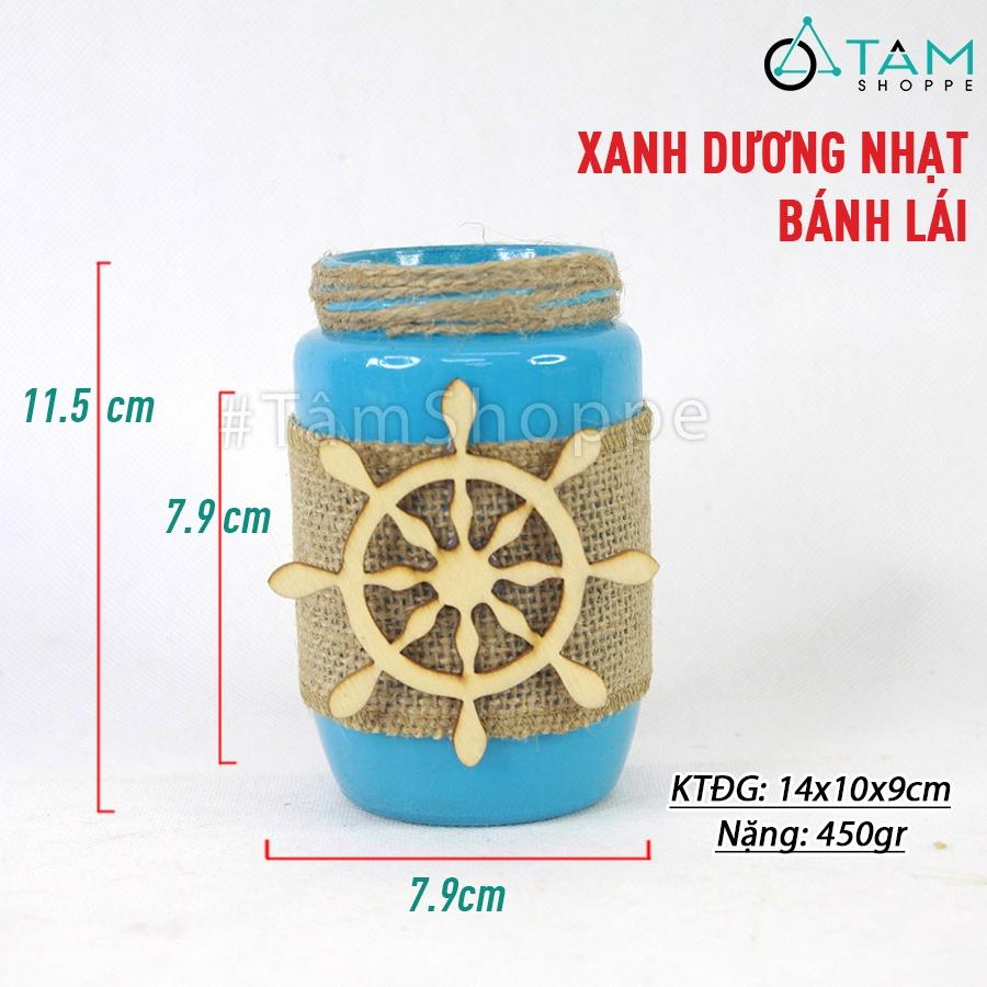 Lọ thủy tinh DIY phong cách biển bố ren phụ kiện gỗ CTT-05