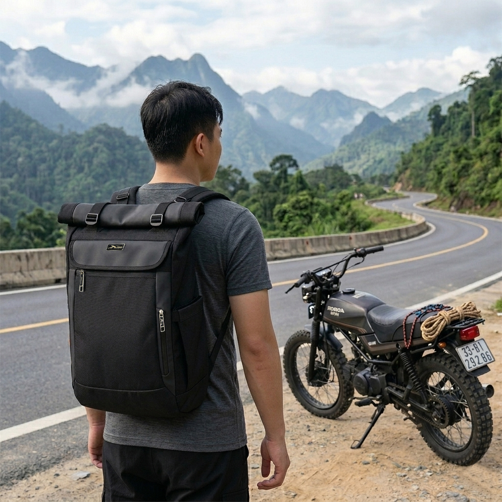 Balo Du Lịch Thời Trang Xbags Dark Bear XB 1202 Nắp Cuộn Chống Nước Dung Tích Lớn Đa Năng Nam Nữ Cao Cấp!